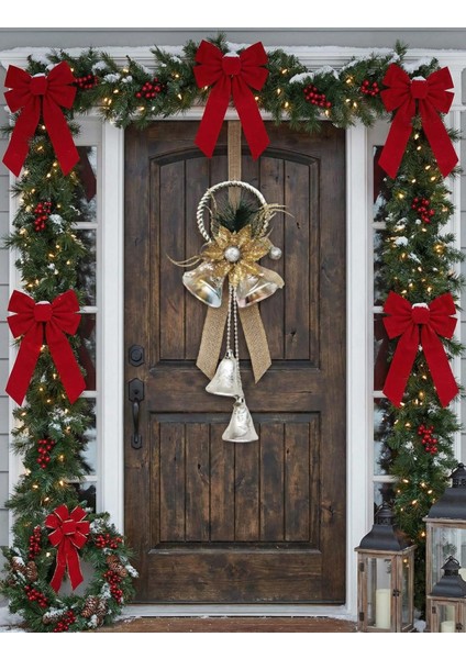 30 cm Gümüş Halkalı Çanlı Çiçekli Yılbaşı Kapı Süsü – Asmalı Dekor fiyatları