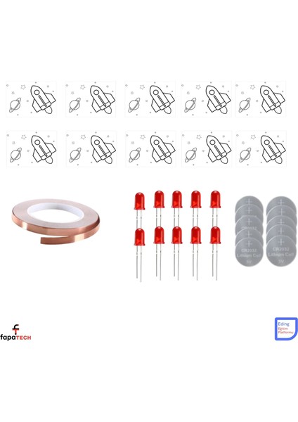 Roket Uzay Kağıt Devreleri Kiti ve Sınıf Paketi – CR2032, Bakır Iletken Bant,led Fen Stem