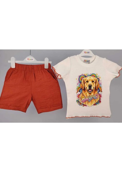 Mino Alaçatı Keten Şort-Bayro Baskılı Pamuk Tişört Takım