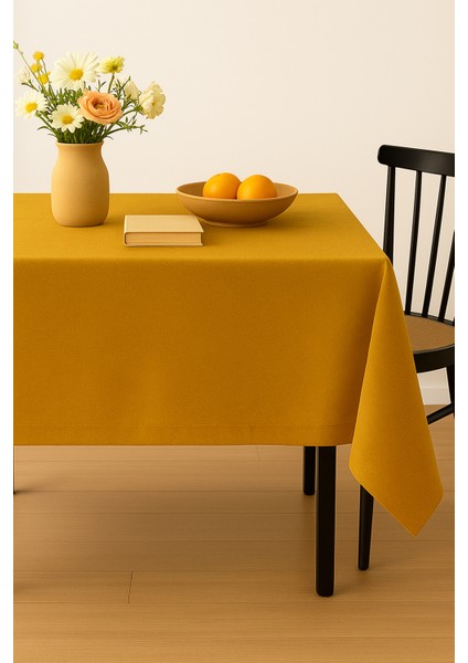 Kadife Dokulu Masa Örtüsü | Şık, Yumuşak, Leke Tutmaz Sarı Masa Örtüsü