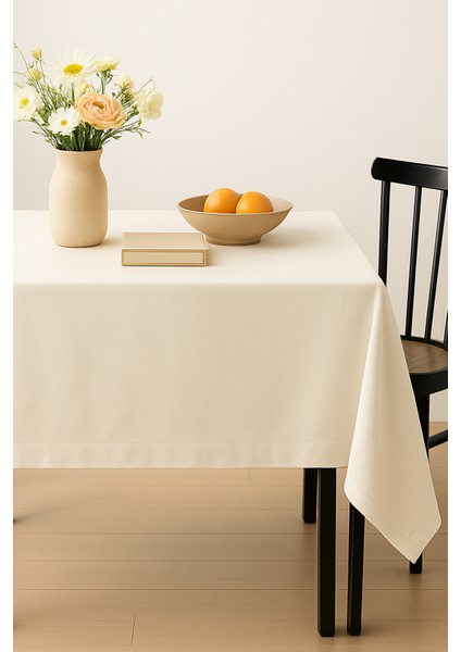 Kadife Dokulu Masa Örtüsü | Şık, Yumuşak, Leke Tutmaz Ekru Masa Örtüsü