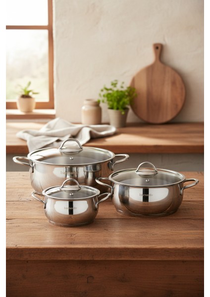 Monde 6 Parça Derin Çelik Tencere Seti