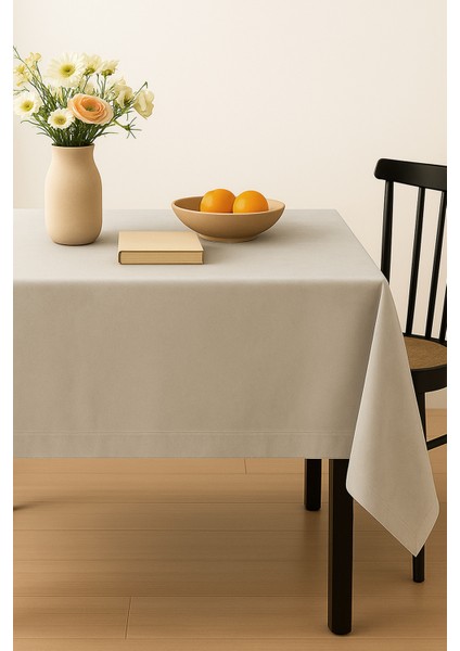 Kadife Dokulu Masa Örtüsü | Şık, Yumuşak, Leke Tutmaz Taş Rengi Masa Örtüsü