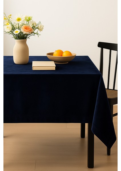 Kadife Dokulu Masa Örtüsü | Şık, Yumuşak, Leke Tutmaz Lacivert Masa Örtüsü