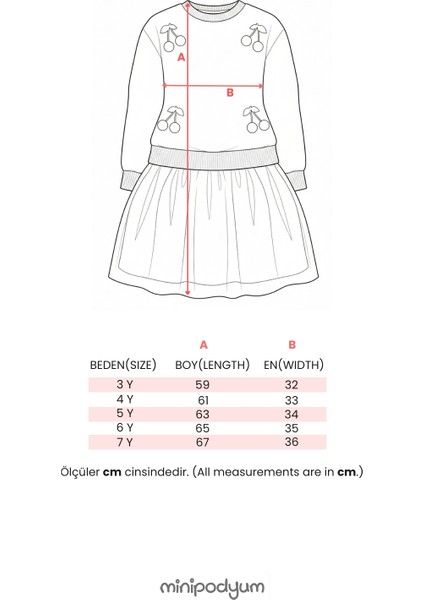 Kiraz Detaylı Tüllü Kız Çocuk Elbise
