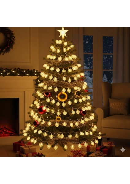 2 M Pilli Kalp Modeli 10 Işık Yılbaşı LED Işık Süsü – Dekoratif Gün Işığı Aydınlatma