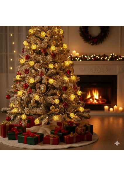 2 M Pilli 10 Işık 3D Altın Top Model Yılbaşı LED Işık Süsü – Dekoratif Aydınlatma