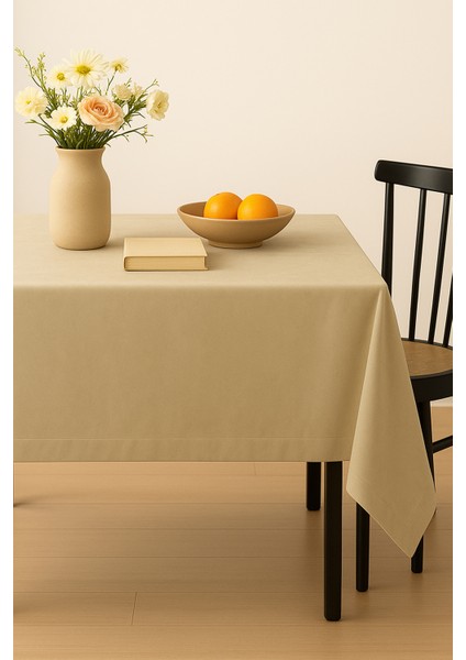 Kadife Dokulu Masa Örtüsü | Şık, Yumuşak, Leke Tutmaz Bej Masa Örtüsü