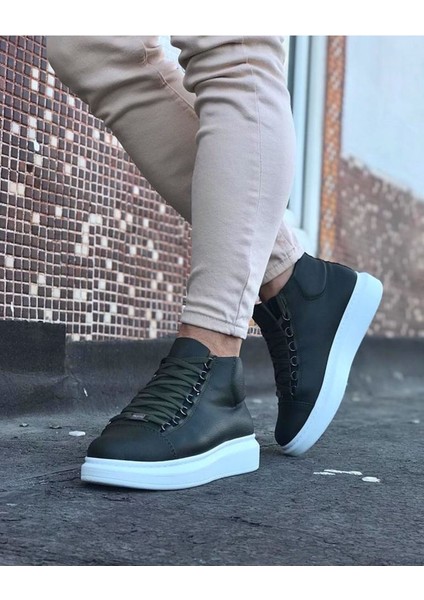 WG032 Haki Bağcıklı Sneakers Yarım Bilek Bot modelleri