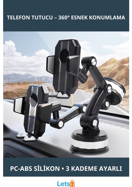 360 Derece Dönen Çok Fonksiyonlu Telefon Tutucu Siyah Gri
