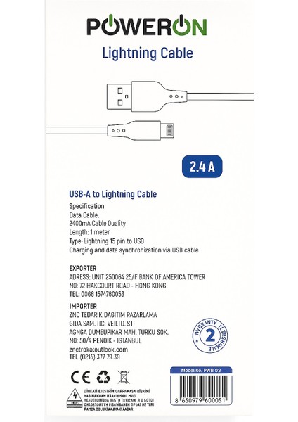Poweron Usb-A To Lightning 2.4A iPhone Şarj Kablosu Güvenli Hızlı ve Her Zaman Yanında fiyatları