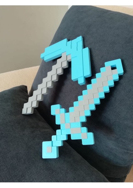 BURSA3DFILAMENT Özel Kılıç-Kazma Ikili Set 25 Cm/ Minecraft Pickaxe Sword