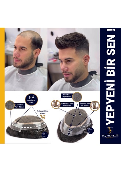 Protez Saç 7x9 1b (Siyah) Ince Telli Her Yöne Taranabilen Alt Yapı