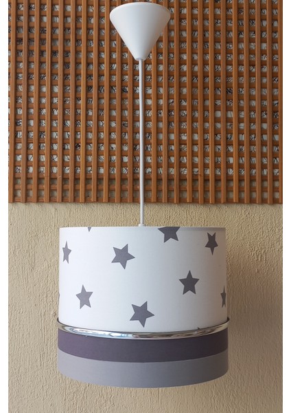 Beyaz Yıldızlı Gri 2.li Set M-784 Kumaş Kaplama Genç ve Çocuk Odası Avize ve Abajur Takımı fiyatları