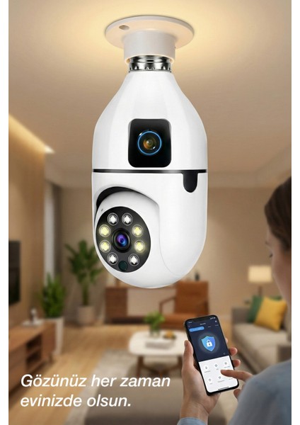 Iç Mekan Güvenlik Kamerası 1080P Full Hd – Duya Takılan Akıllı Çift Lensli Kamera indirimleri