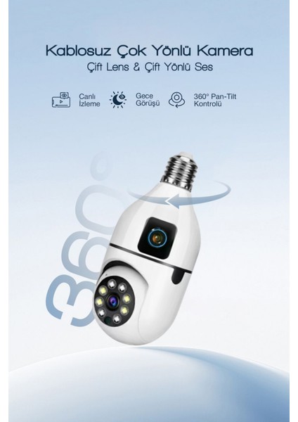 Iç Mekan Güvenlik Kamerası 1080P Full Hd – Duya Takılan Akıllı Çift Lensli Kamera