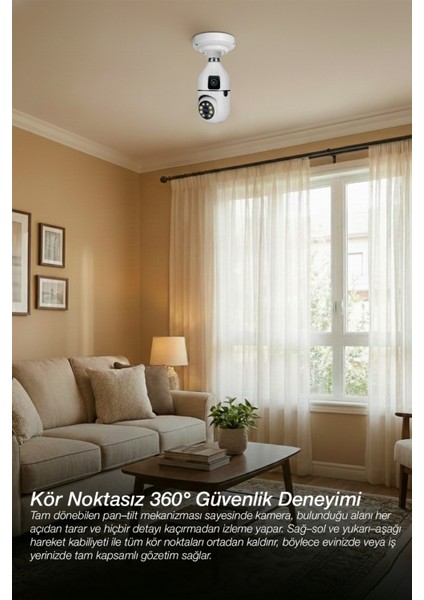 Iç Mekan Güvenlik Kamerası 1080P Full Hd – Duya Takılan Akıllı Çift Lensli Kamera
