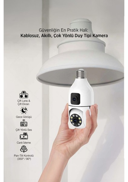Iç Mekan Güvenlik Kamerası 1080P Full Hd – Duya Takılan Akıllı Çift Lensli Kamera