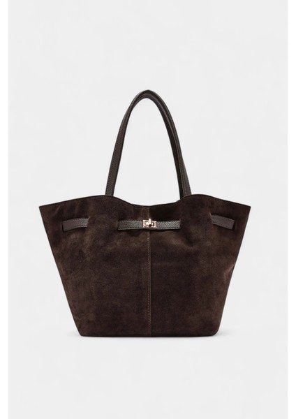 %100 Hakiki Süet Deri Uzun Askı ve Mıknatıs Kapama Detaylı Kadın Omuz Çantası