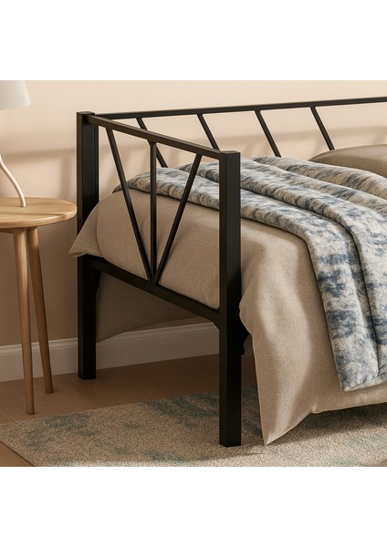 Alchera Daybed Tek Kişilik Sedir Divan Metal Karyola Siyah modelleri