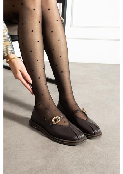 Kadın Babet Hakiki Deri Kahverengi Kısa Topuklu Casual/günlük