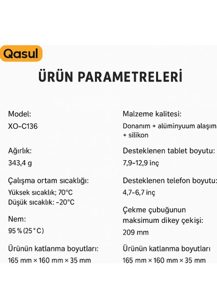 Katlanabilir Metal Tablet Leptop Tutucu Iskelet Tasarım Katlanabilir, Kaymaz, Metal Gövde