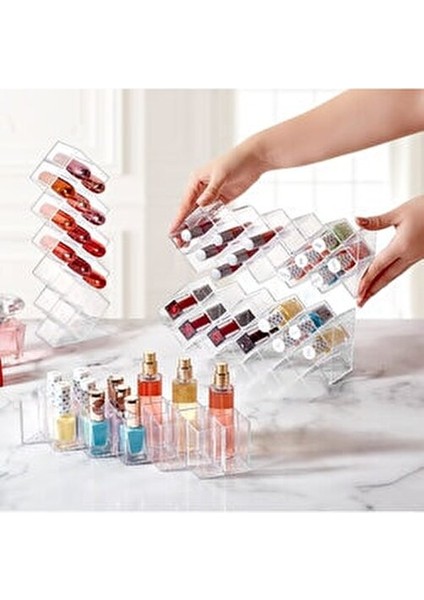 16 Gözlü Rujluk ve Ojelik Şeffaf Tasarım ile Makyaj Düzenleyici modelleri