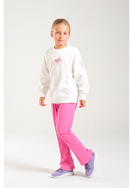 Kız Çocuk %100 Pamuk Owersize Sweat ve Likralı Iki Iplik Çima Detaylı Pantolon Takımı