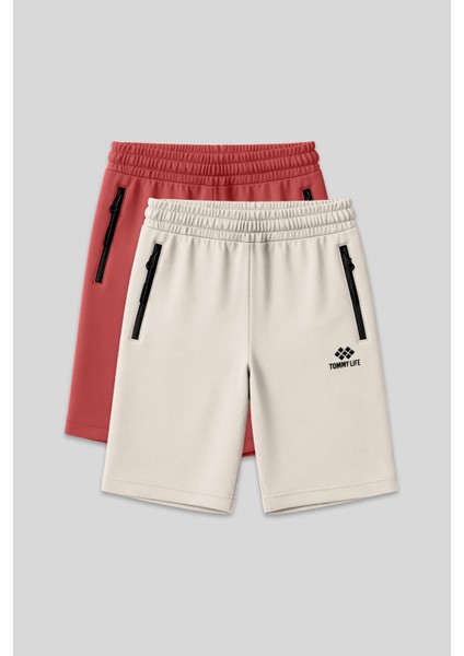 Standart Kalıp 2li Paket Bej-Kiremit Erkek Şort - 81136