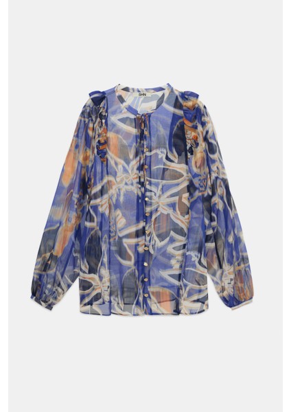 Çiçek Desen Fırfırlı Bağlamalı Gömlek modelleri