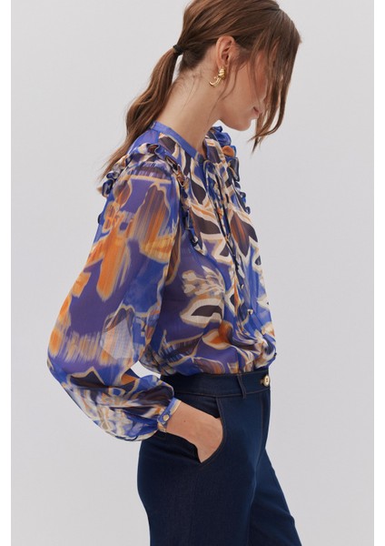 Çiçek Desen Fırfırlı Bağlamalı Gömlek indirimleri