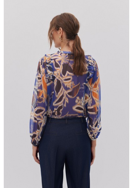 Çiçek Desen Fırfırlı Bağlamalı Gömlek