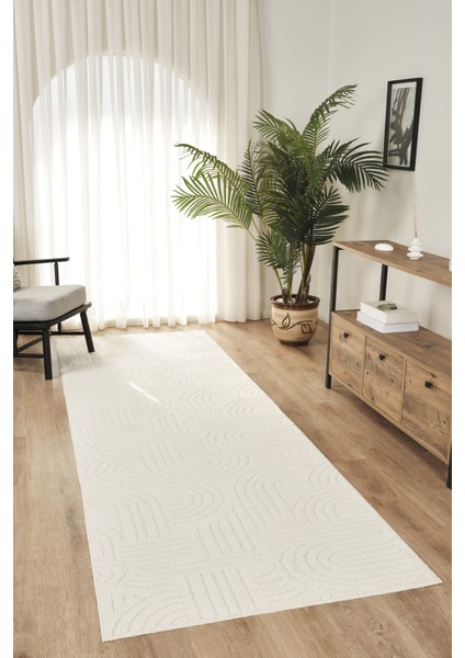 Rivon RN09 Krem Yumuşak Dokulu Kaymaz Taban Salon Mutfak Koridor Oturma Odası Yolluk Halı