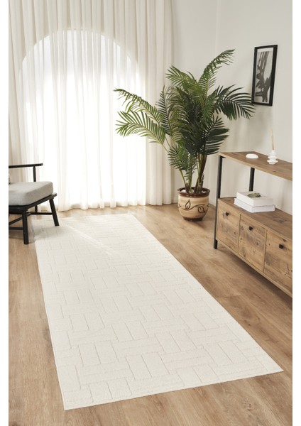 Rivon RN02 Krem Yumuşak Dokulu Kaymaz Taban Salon Mutfak Koridor Oturma Odası Yolluk Halı