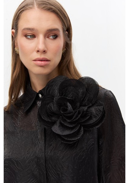 Leopar Dokulu Balon Kol Gömlek