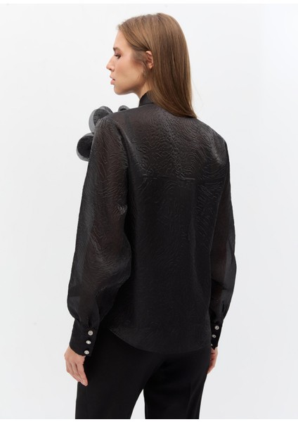 Leopar Dokulu Balon Kol Gömlek