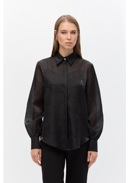 Leopar Dokulu Balon Kol Gömlek