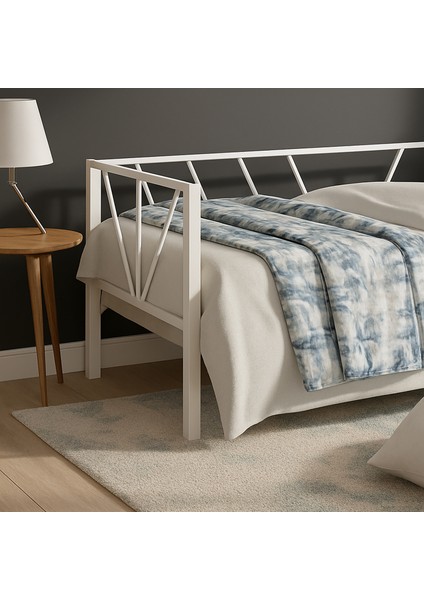 Alchera Daybed Tek Kişilik Sedir Divan Metal Karyola Beyaz