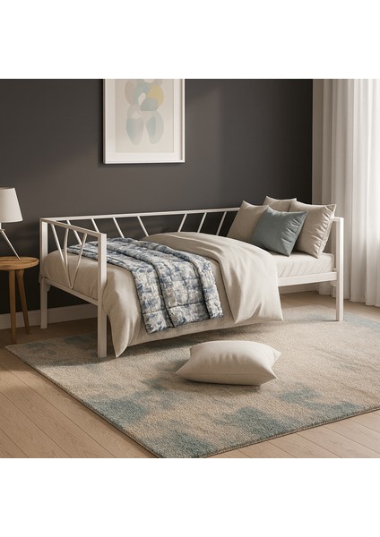 Alchera Daybed Tek Kişilik Sedir Divan Metal Karyola Beyaz fiyatları