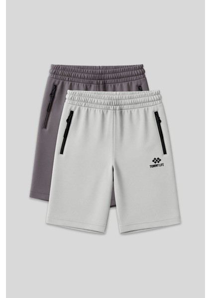 Standart Kalıp 2li Paket Koyu Gri-Taş Erkek Şort - 81136