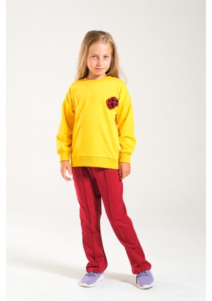 Kız Çocuk %100 Pamuk Owersize Sweat ve Likralı Iki Iplik Çima Detaylı Pantolon Takımı