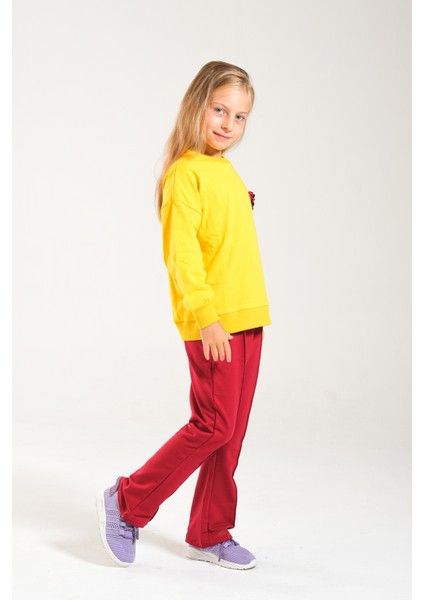 Kız Çocuk %100 Pamuk Owersize Sweat ve Likralı Iki Iplik Çima Detaylı Pantolon Takımı modelleri