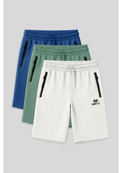 Standart Kalıp 3lü Paket Ekru-Parlament-Açık Yeşil Erkek Şort - 81136