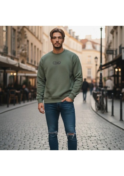 Kurukafa Baskılı Yeşil Oversize Sweatshirt