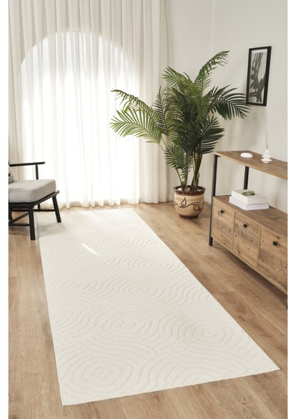 Rivon RN05 Krem Yumuşak Dokulu Kaymaz Taban Salon Mutfak Koridor Oturma Odası Yolluk Halı