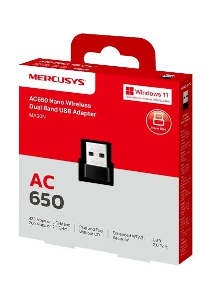 Tp Mercusys MA20N AC650 Nano Wi-Fi USB Adaptör (3yıl Üretici Garantili) fiyatları