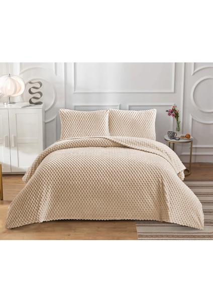 Goblette Home Petek Serisi Çift Kişilik Welsoft Yumuşak Pelüş Battaniye & Yatak Örtüsü Seti | 3D Waffle Desenli (5 Renk)