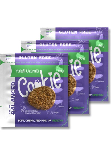 Glütensiz Yulaflı Üzümlü Cookie 60 gr x 3 Adet