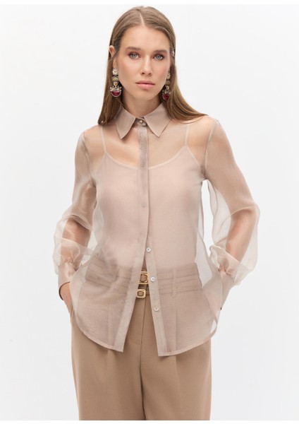 Organze Balon Kol Gömlek