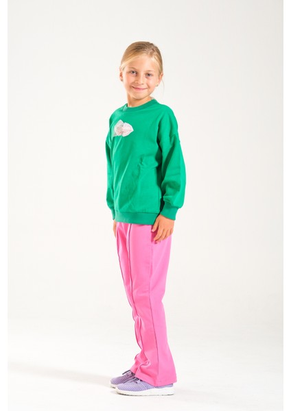 Kız Çocuk %100 Pamuk Owersize Sweat ve Likralı Iki Iplik Çima Detaylı Pantolon Takımı fırsatları